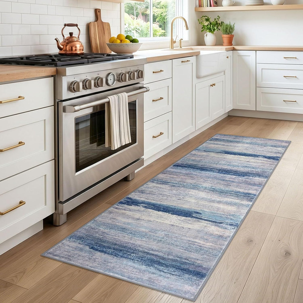 KOZYFLY Modern Washable Rug Runner 2x6 Runners For Hallways Blue/Grey/Beige