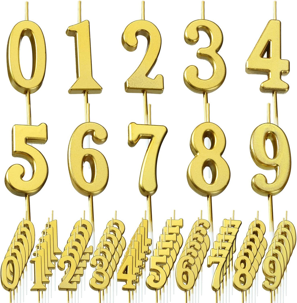 Treela 100 Pieces Number Birthday Candles Bulk, 3.94 Inch Gold Numeral 0-9 Ca...