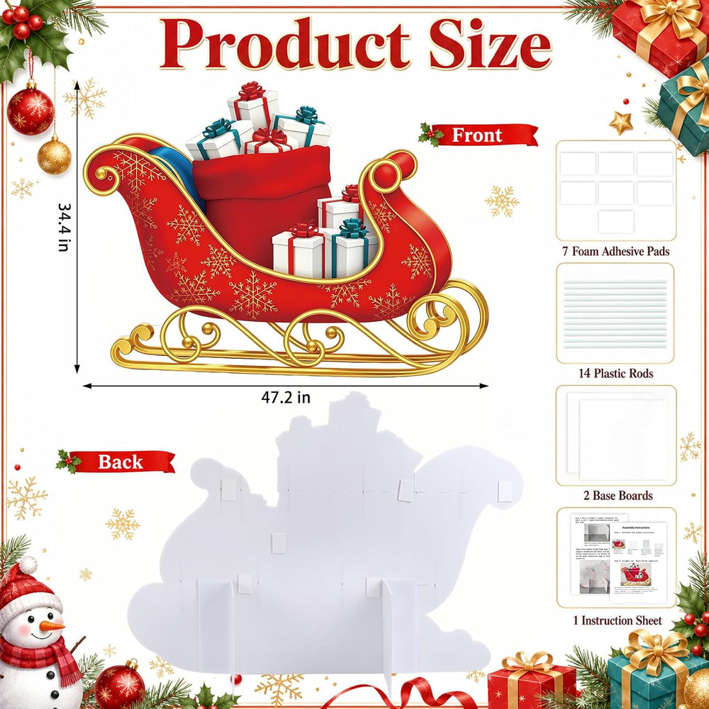 3.9 ft Santa Sleigh Cardboard Cutout, Christmas Photo Prop Standee Sign