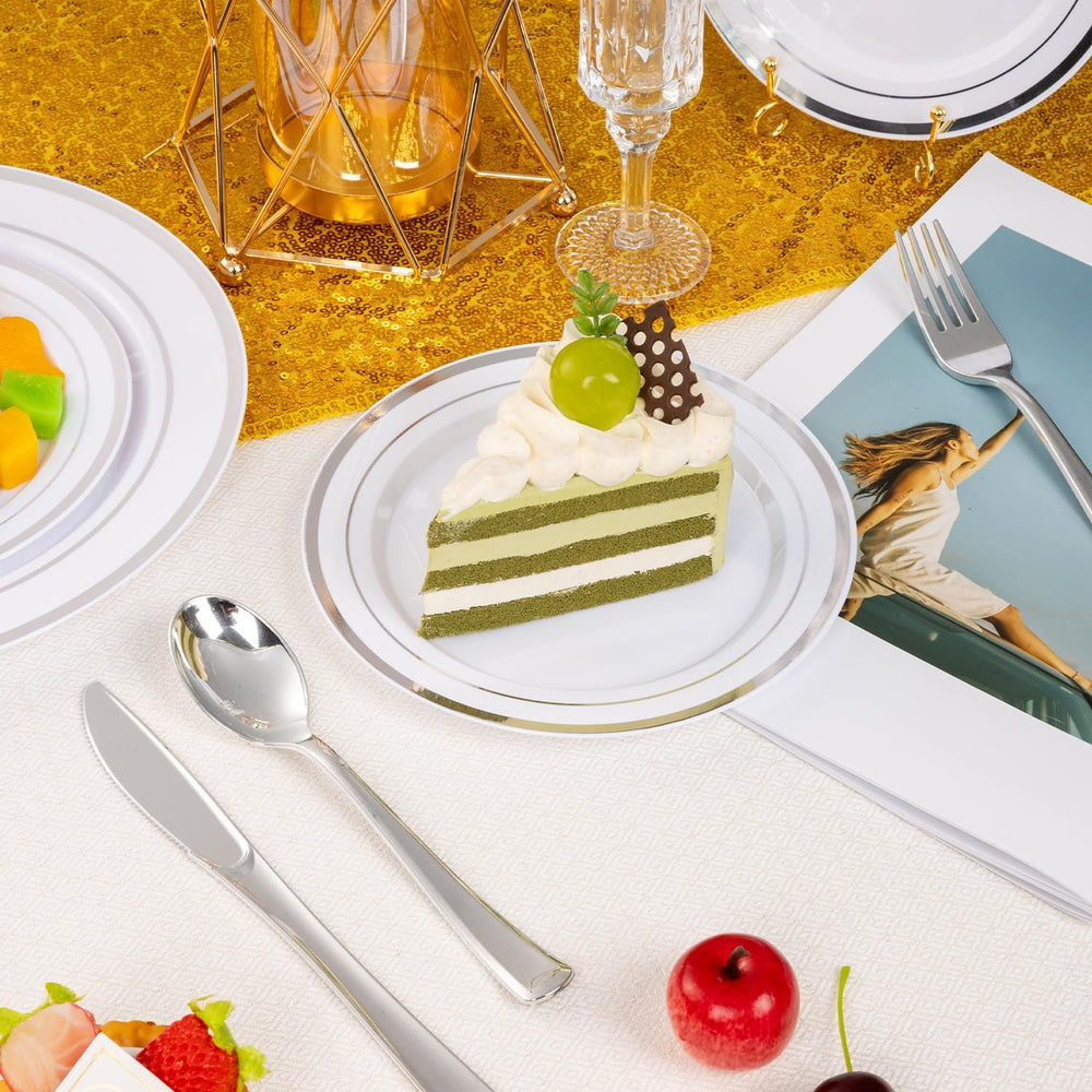 100PCS White Disposable Plastic Plates white plastic plates
