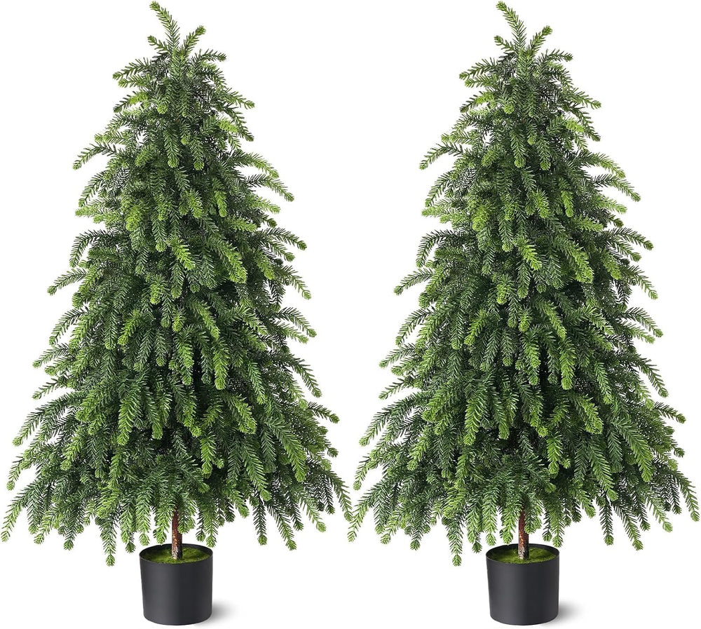 2Set 4FT Artificial Christmas Norfolk Pine Tree for Front Porch Decoration