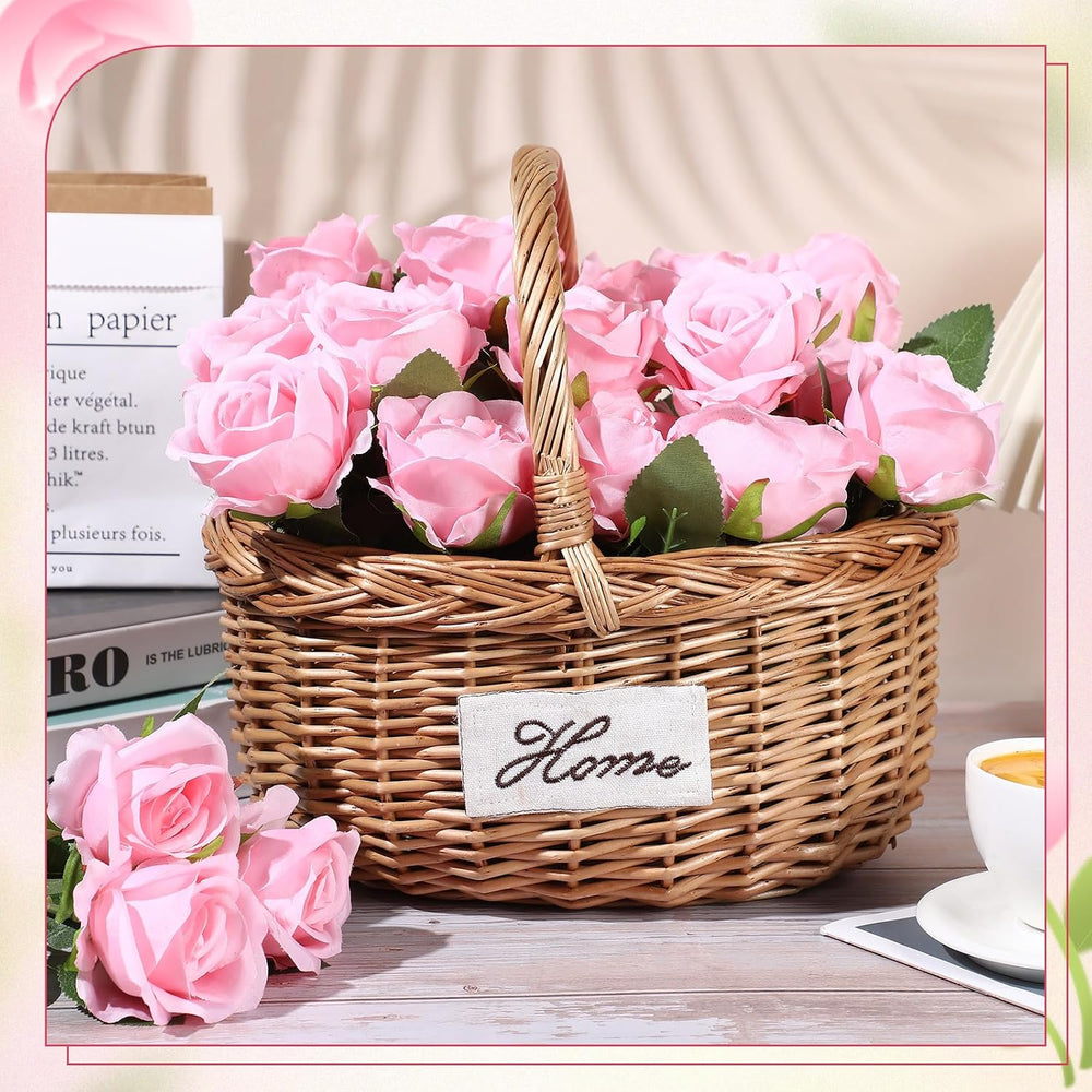 Lyrow 200 Pcs Artificial Roses Flowers Bulk, Fake Realistic Rose,Pink