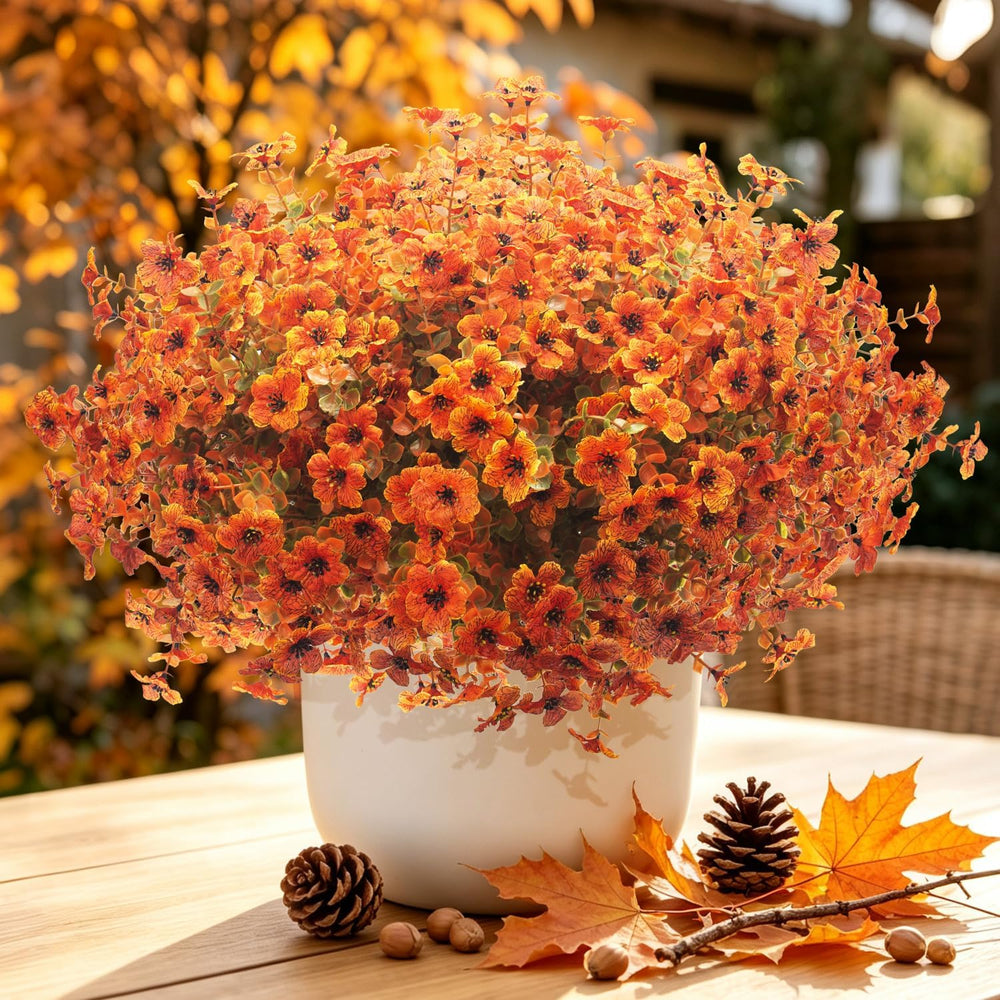Grunyia 20 Bundles Artificial Outdoors Flowers Faux Mums Decor(Fall Red)