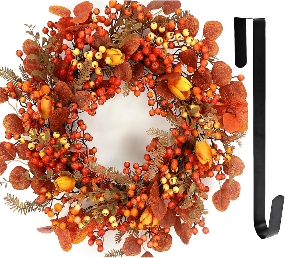 Thanksgiving Fall Wreath for Front Door 26 Inch Berries Autumn Wreaths