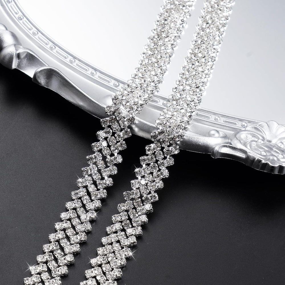 Novani Silver Rhinestones Trim Chain 5 Yards(T183,5Y)