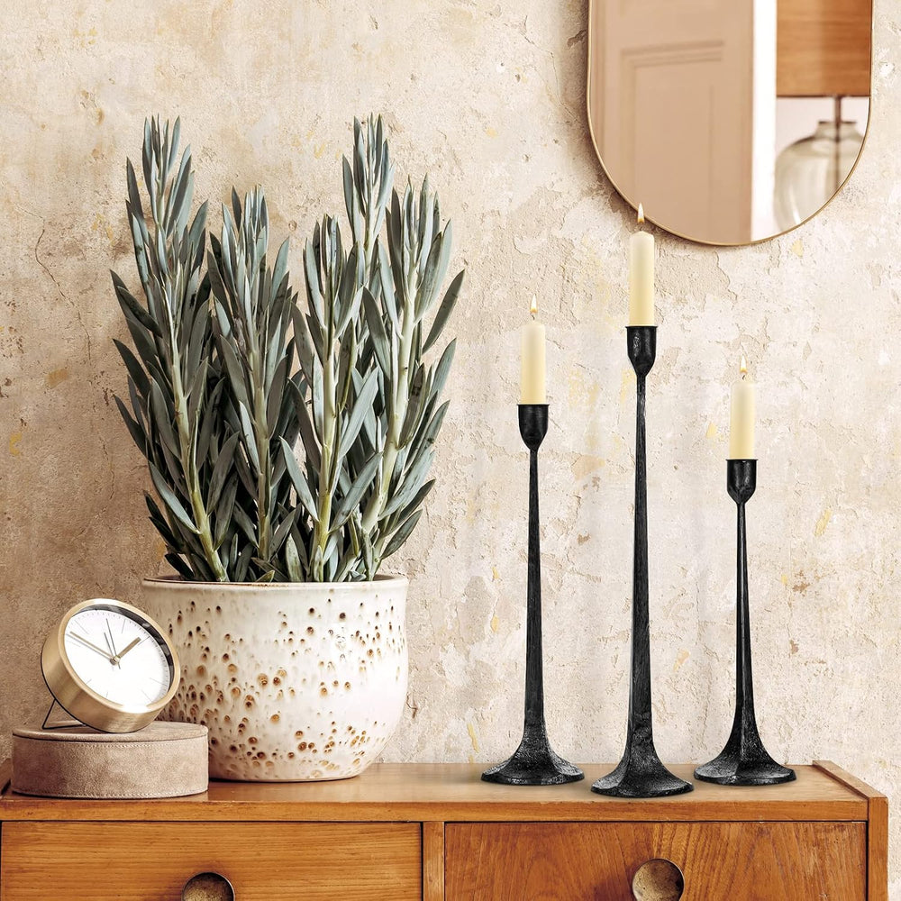 Iron Taper Candle Holder Set of 3 - Decorative Tall Candle Stand
