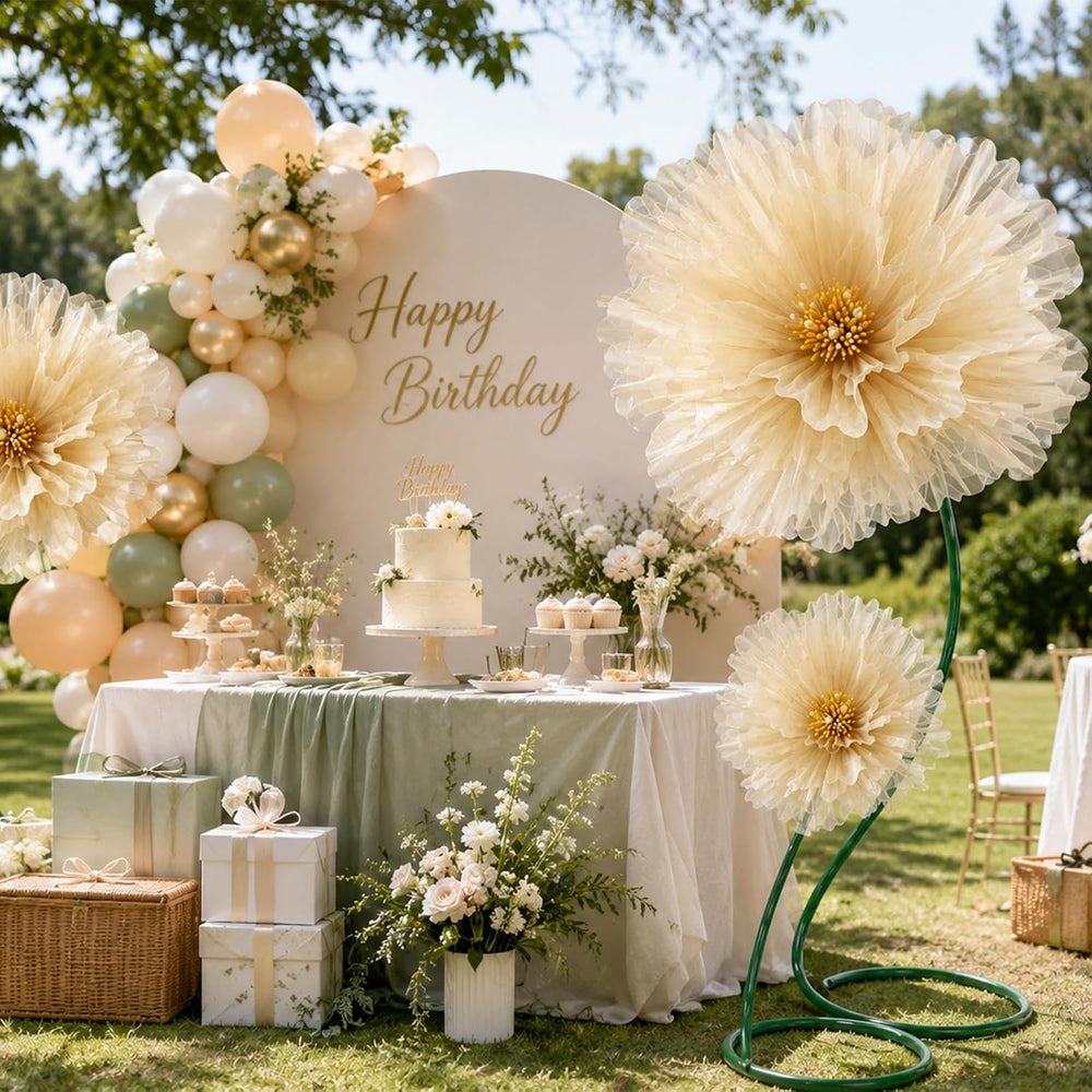 Champagne 6.6Ft Giant Artificial Flowers for Decoration with Stand &Sandbag