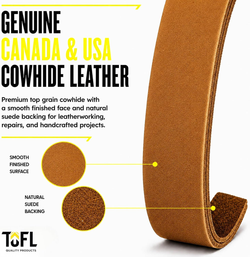 7/8" Genuine Leather Strap, Top Grain Cowhide Strip – Tan (2 Pack)