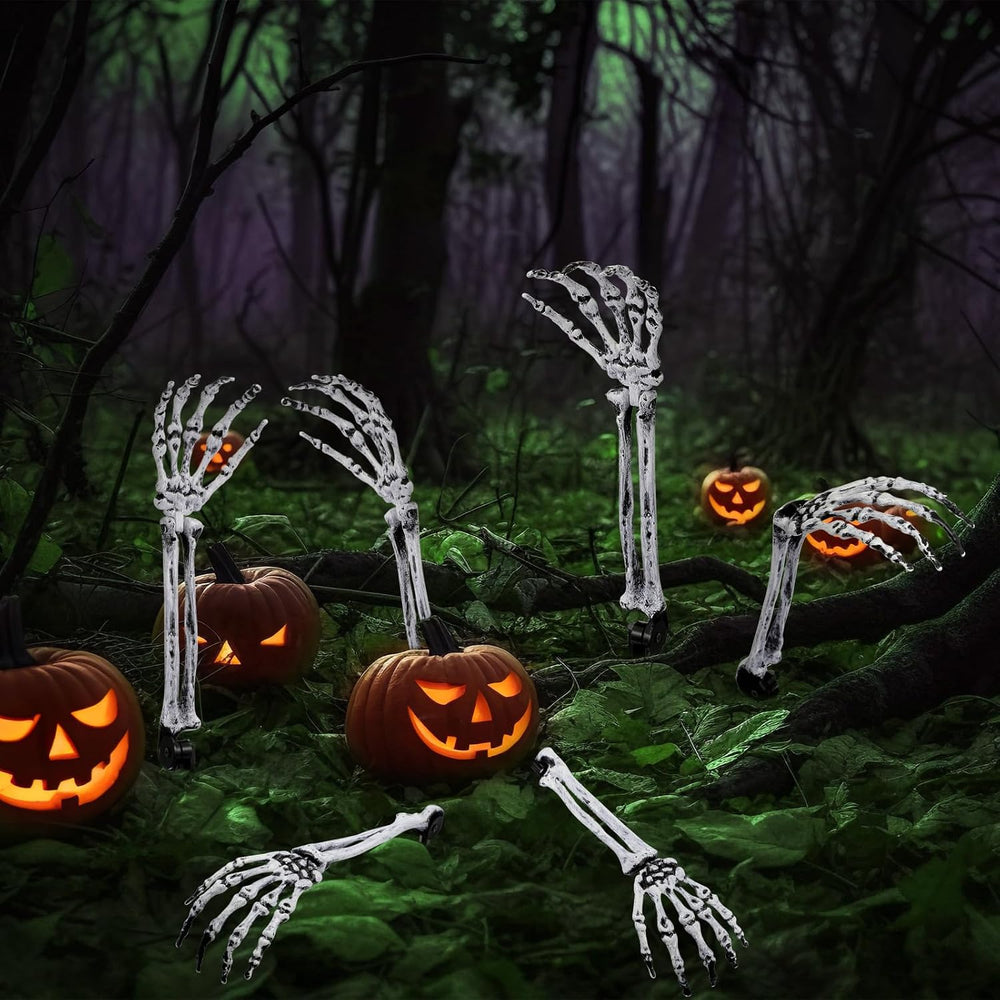 Wonderjune 10 Pcs Skeleton Hands Stakes Halloween Yard Decor,Black White