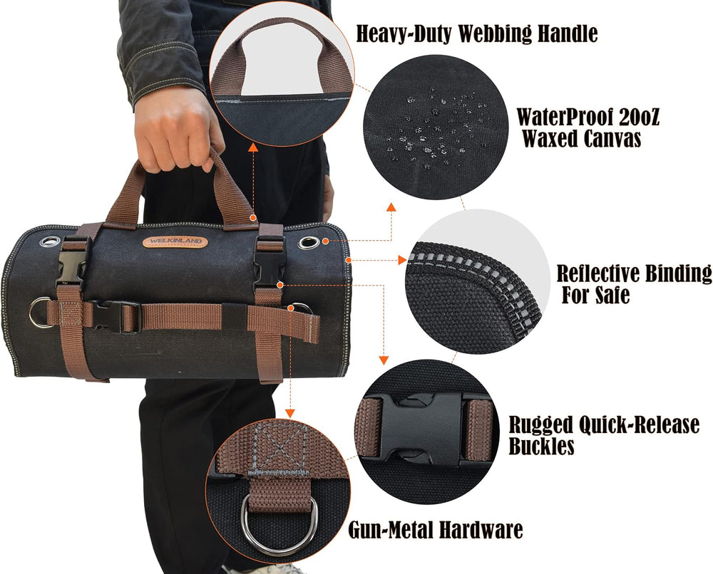 WELKINLAND Heavy-Duty Waxed Canvas Tool roll, 15-Pocket 15L Tool Wrap Roll