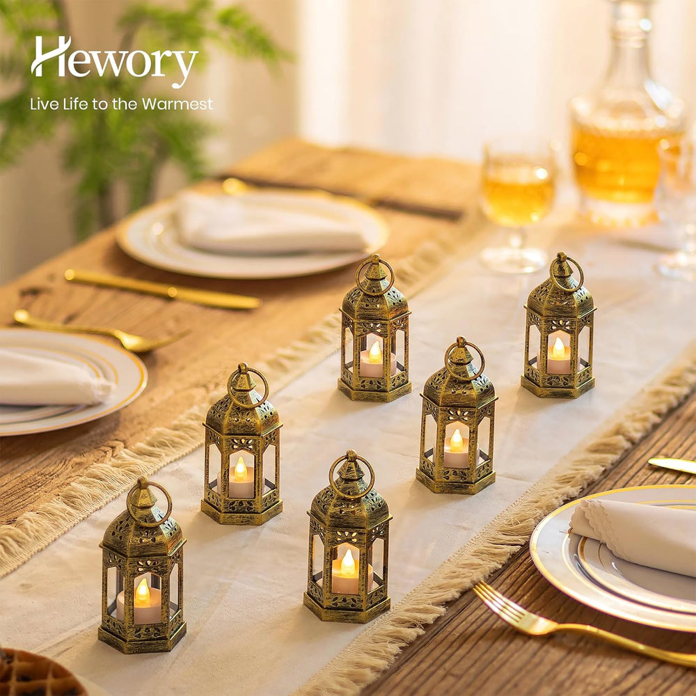 Hewory 10PCS Gold Mini Lanterns for Party Decoration, Remote LED Candles