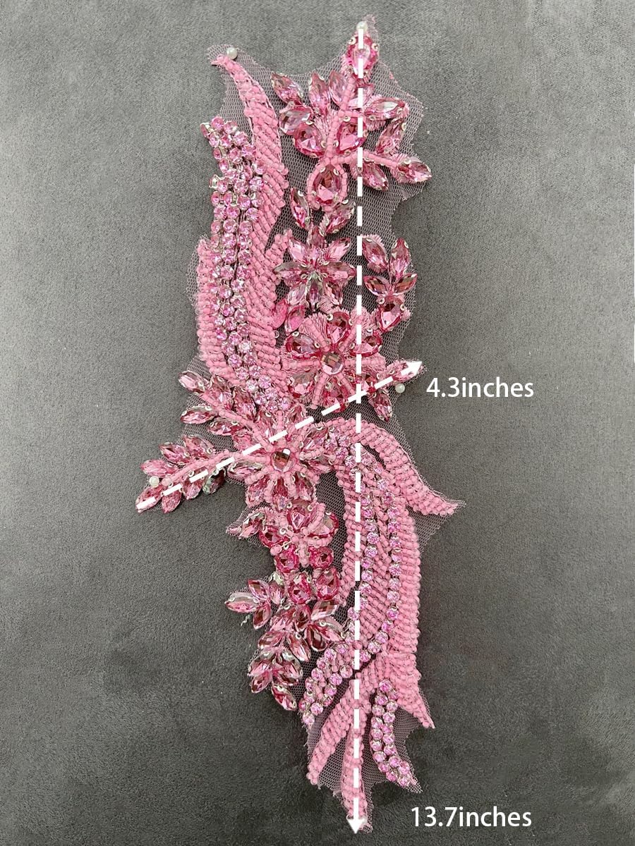 Handmade Rhinestones lace Trim Patches Handsewing Beads Bodice Applique for D...