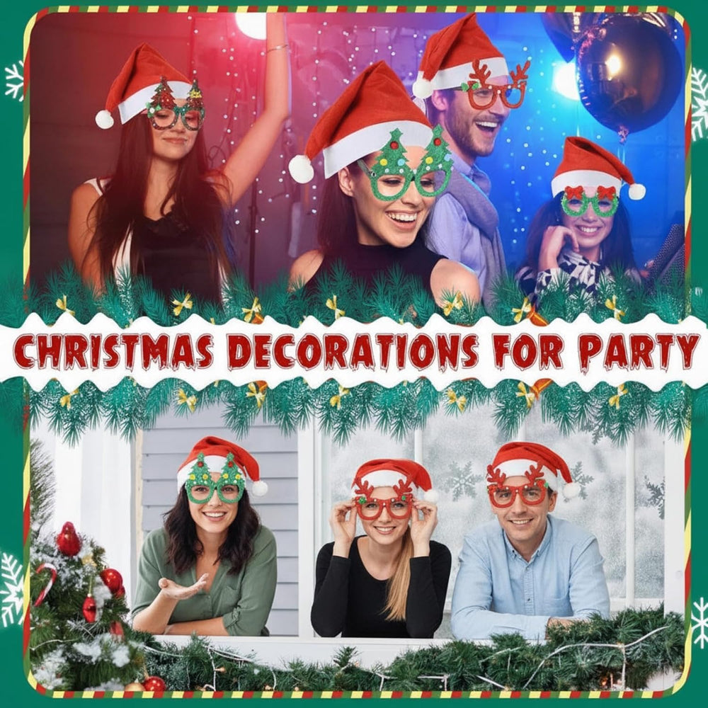 Hiboom 100 Piece Bulk Santa Hat Glasses Costume Set