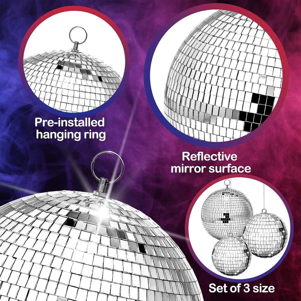 Haull 8 PCS Large Disco Ball Set, 8'', 6'', 4''