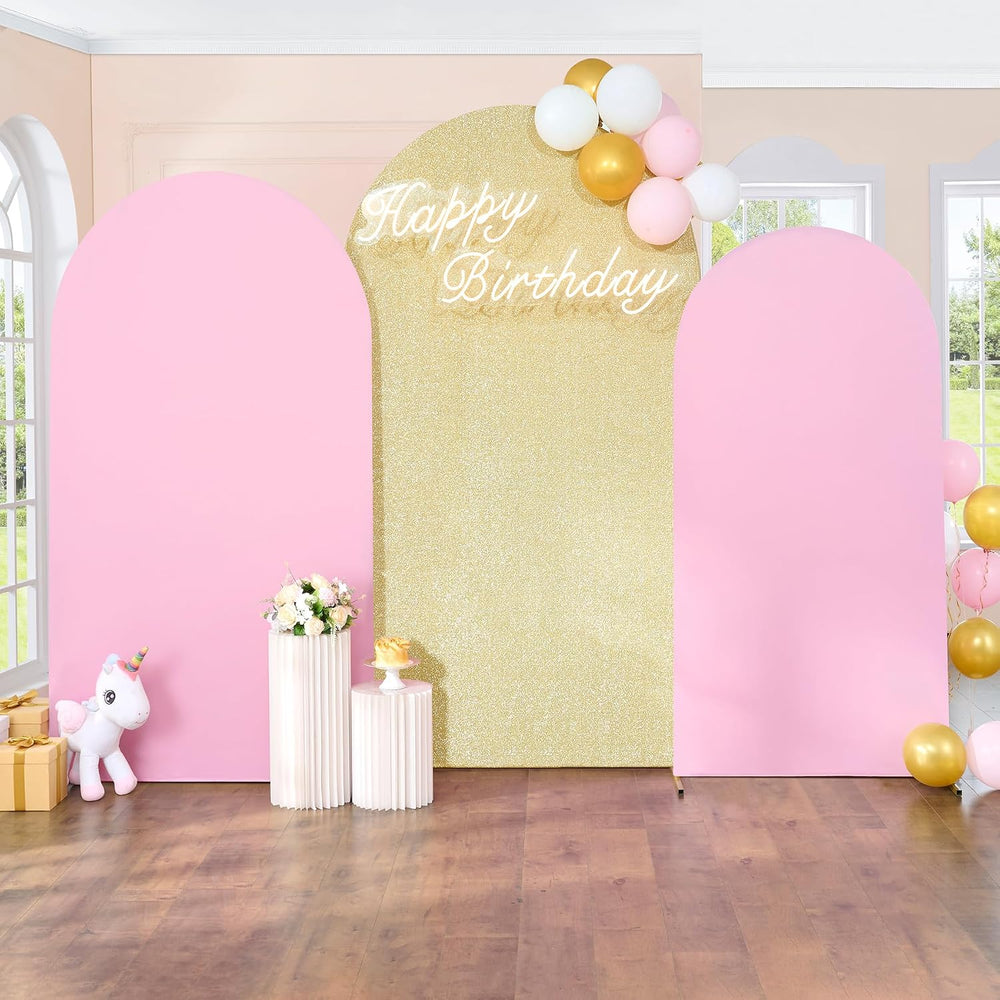 7.2ft 6.6ft 6ft Pink Arch Backdrop Cover Set of 3, Wrinkle Free Stretchy Span...