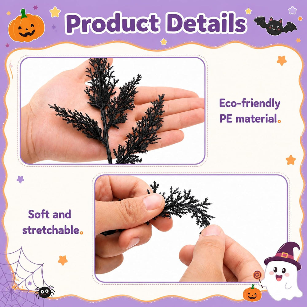 2 Pcs 6ft Black Halloween Cedar Garland, Gothic Vine Twig Mantle Decoration
