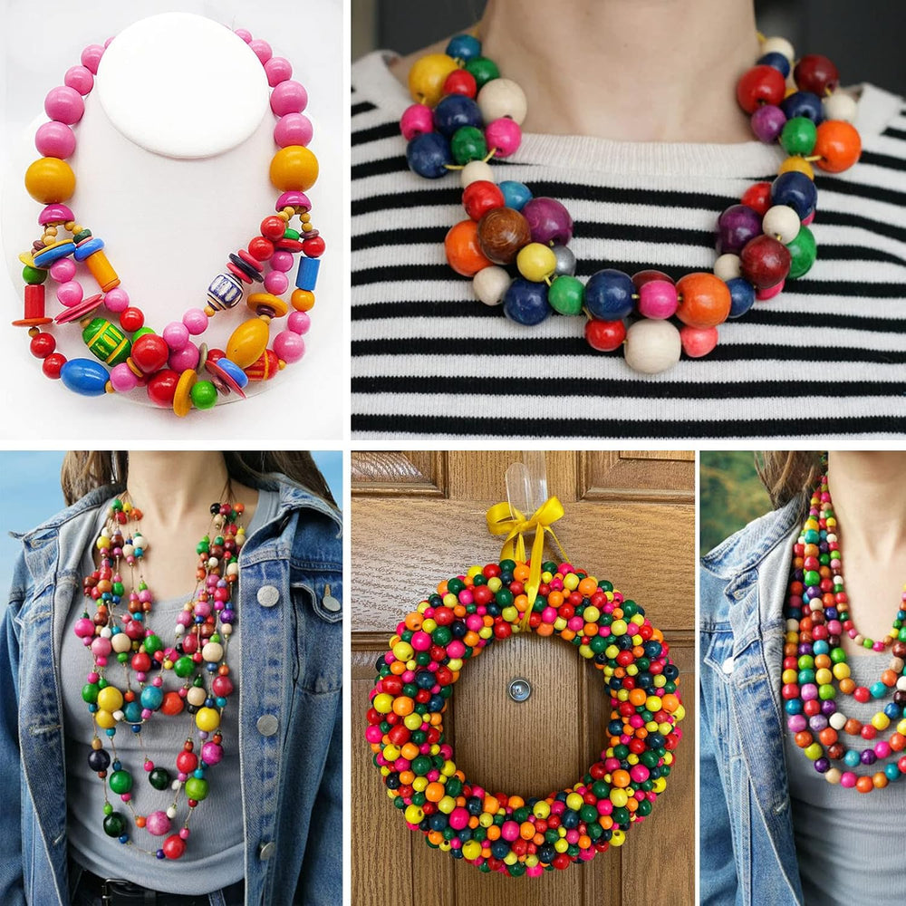 400PCS Colorful Wooden Beads 16mm Large Round Wood Beads Bulk for DIY Craft (...