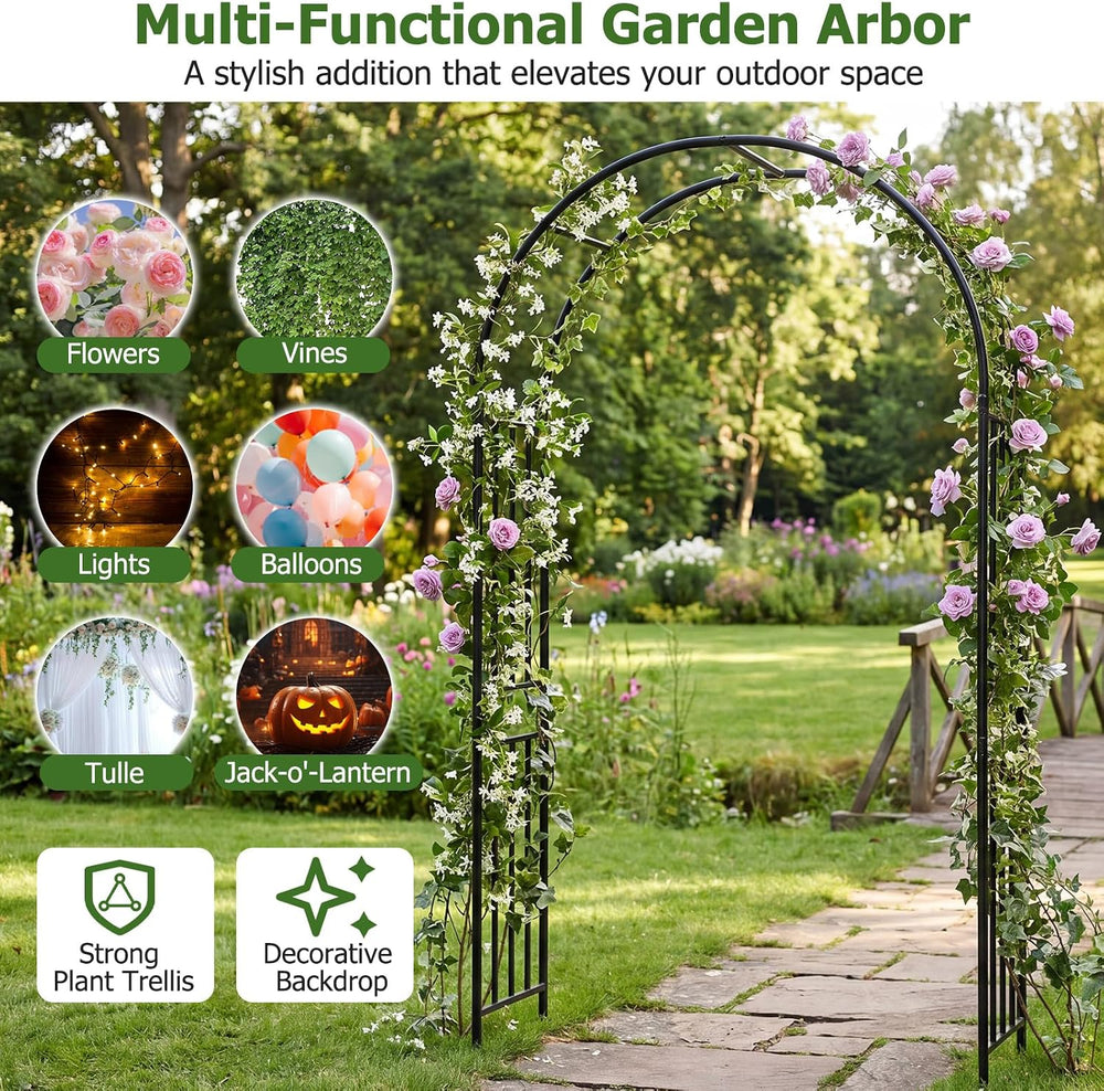 Moccha Garden Arch Arbor Trellis, 7.2Ft Outdoor Steel Arbor with Stakes, Meta...