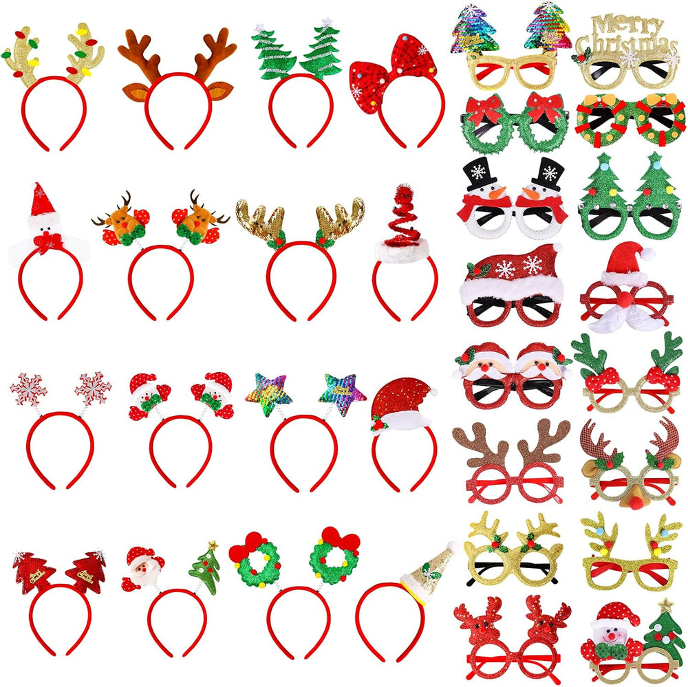 MGparty 32 Pack Christmas Glasses Frame and Headbands Set