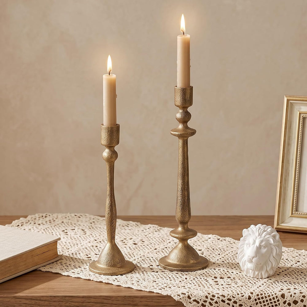 Vintage Gold Cast Iron Taper Candle Holders Set of 2