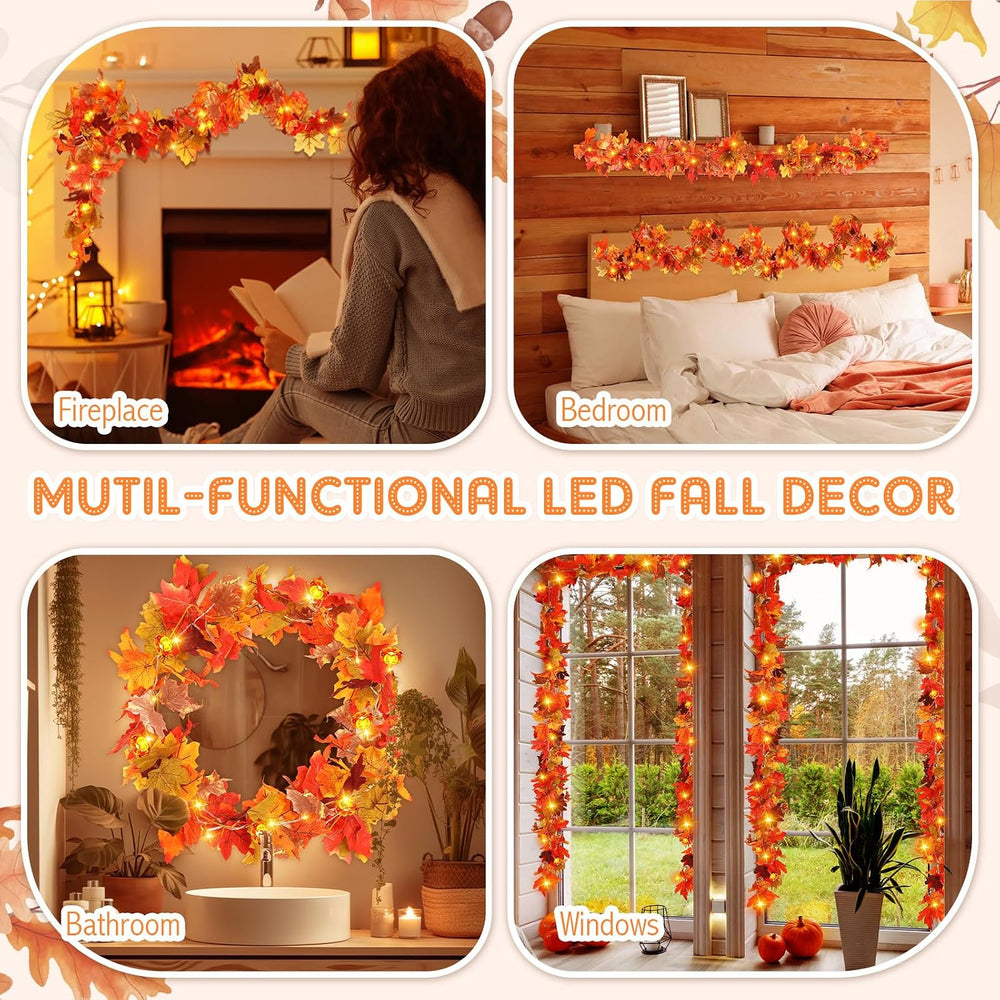 2 Pack Fall Maple Leaves Thanksgiving Garland 11.5ft, Colorful