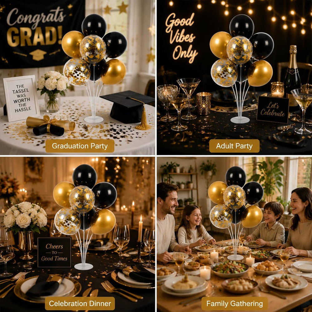 10 Set Balloon Stand Centerpiece with 70pcs Black Gold Balloon
