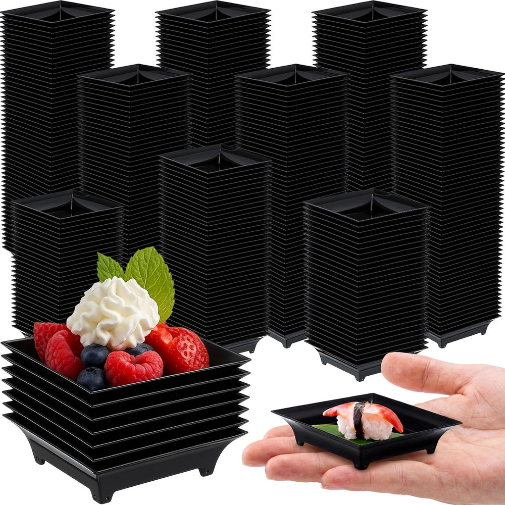 500 Pcs Mini Appetizer Plates Bulk 1 oz 2.4" Dessert Plate, Black