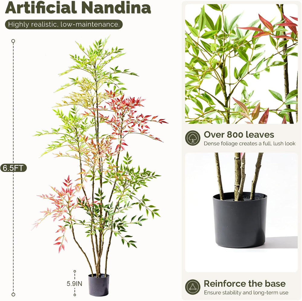 6.5ft Faux Bamboo Tree Artificial Nandina Tree Artificial Indoor Plants Reali...