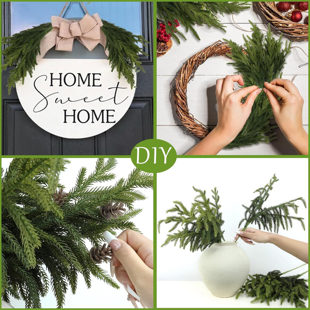 12 Pcs Pine Branches - 18 Inch Artificial Green Pine Stem