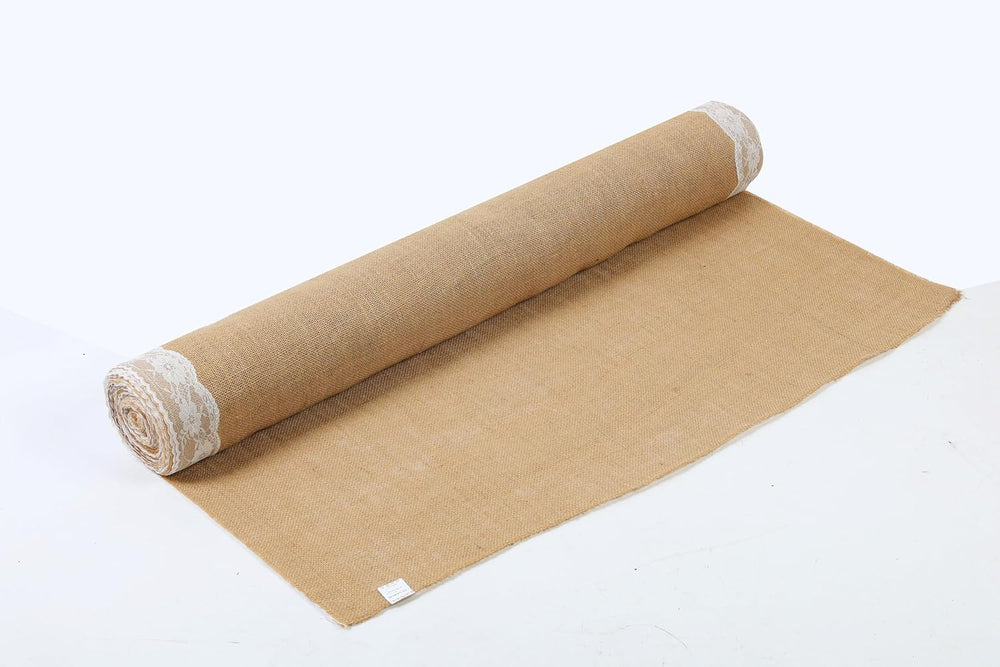 AK TRADING CO. 40" Wide Natural Burlap Wedding Aisle Runner with Ivory L...