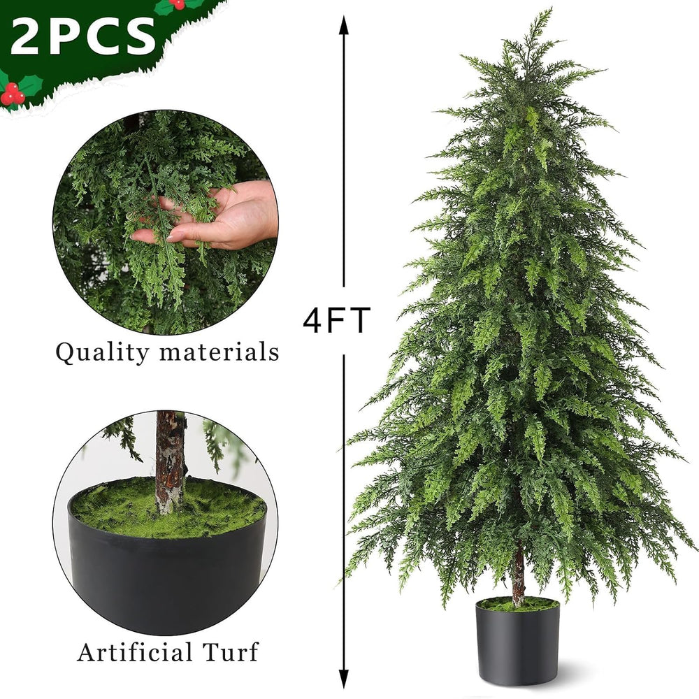 2Pcs 4FT Artificial Cedar Christmas Tree Fake Plant for Front Porch Decor