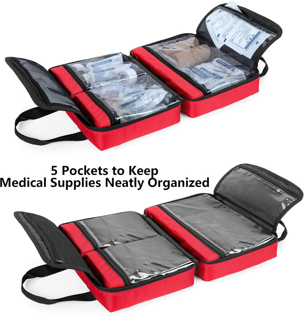 Trunab Small First Aid Kit Bag Empty Portable Emergency Kits Trauma Bag,Red