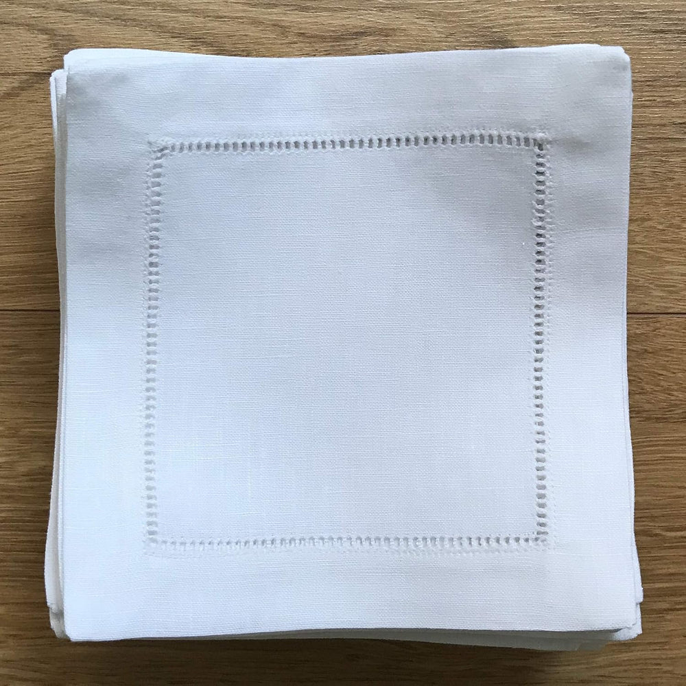 White Linen Cocktail Napkin 6"x6" Set of 50 Linen Cloth Napkin Coas...