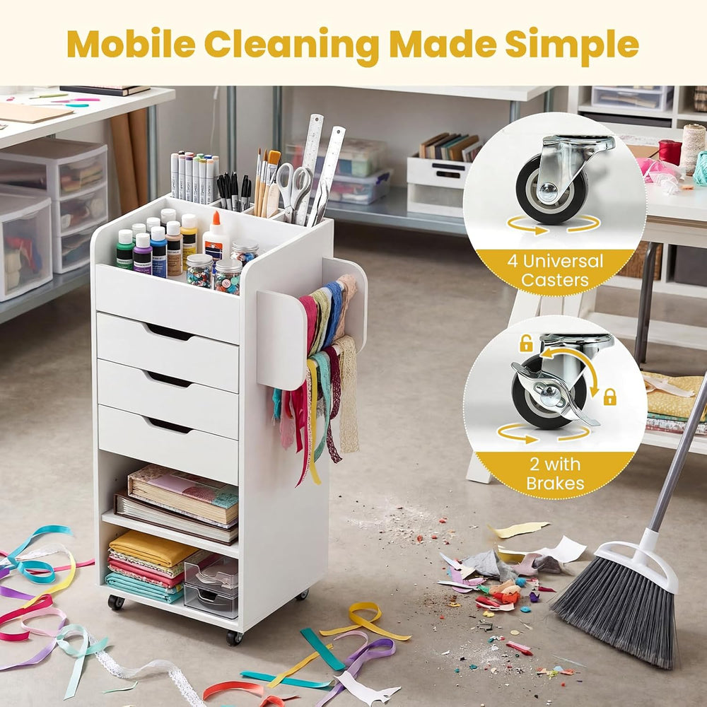 GOFLAME Rolling Craft Storage Cart with 3 Drawers, Wrapping Paper Organizer H...