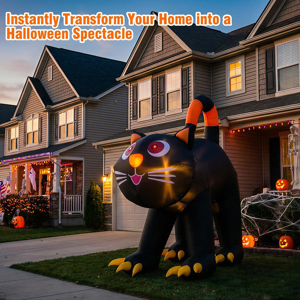 5.91 FT Halloween Inflatables Yard Decor Outdoor Black Cat with LED Lights Bu...