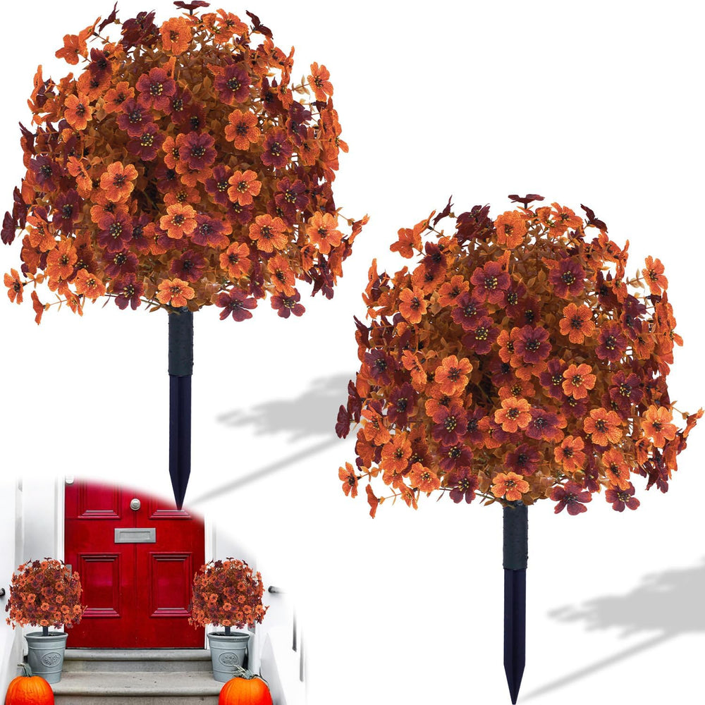 2Pcs 22" Faux Artificial Fall Topiary Ball Flowers for Outdoors, Fake Plant