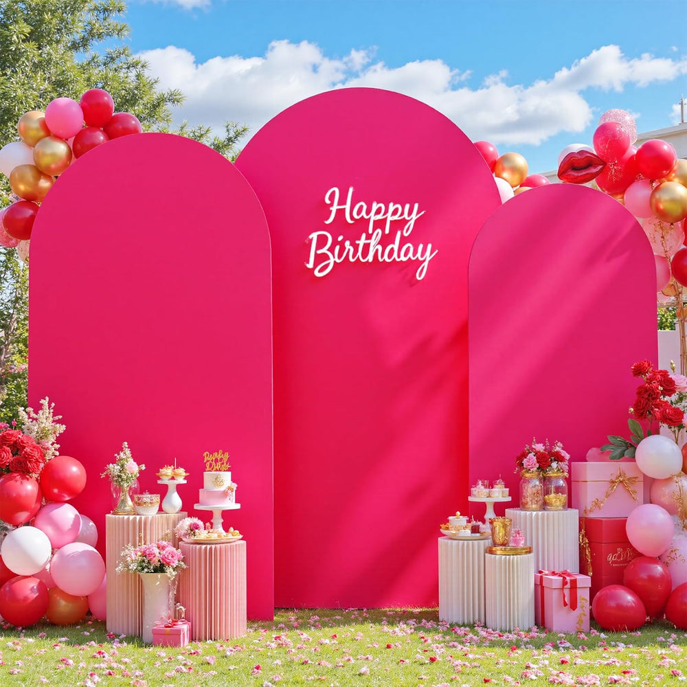 Hot Pink Arch Backdrop Cover Set of 3 (7.2ft, 6.6ft, 6ft), Double-Sided Spand...