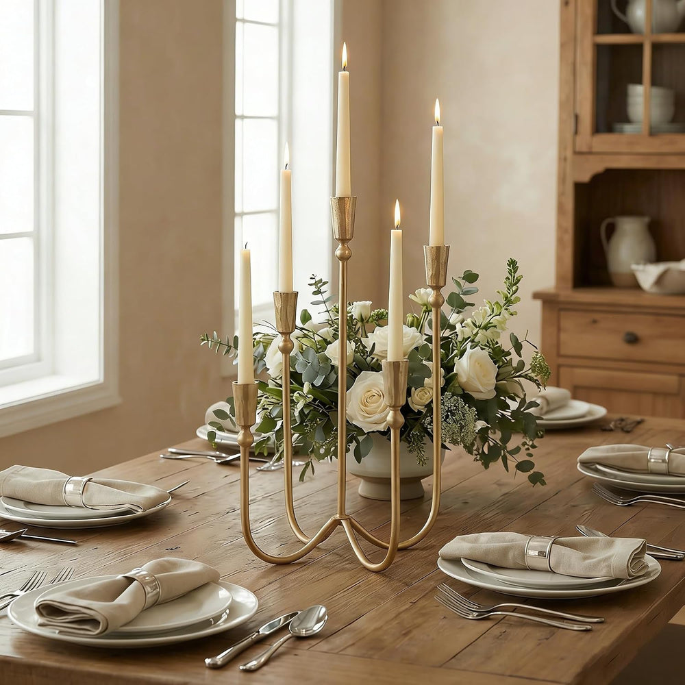Large Iron Candelabra Centerpieces for Tables, 5 Arm Taper Candle Holders