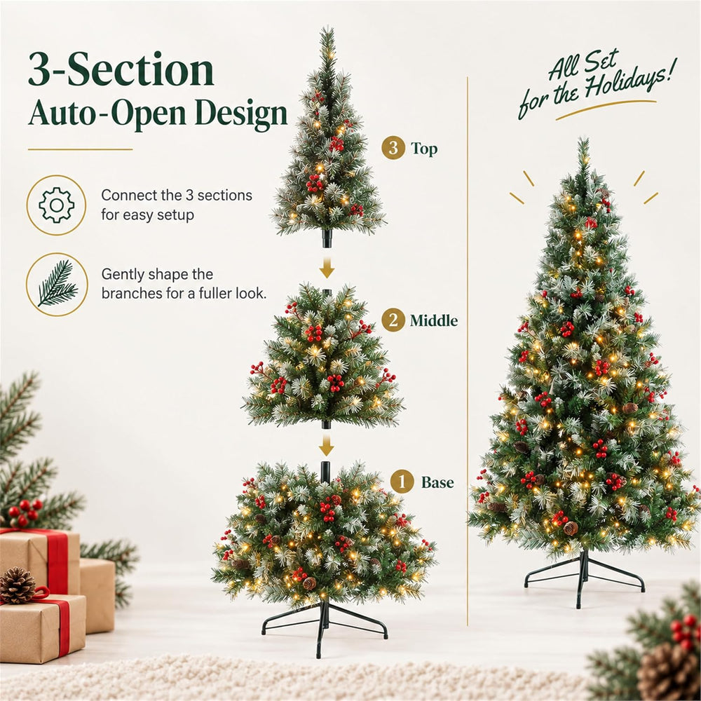 Artificial Christmas Tree with Lights 6ft, Pre-Lit Spruce Realistic Holiday