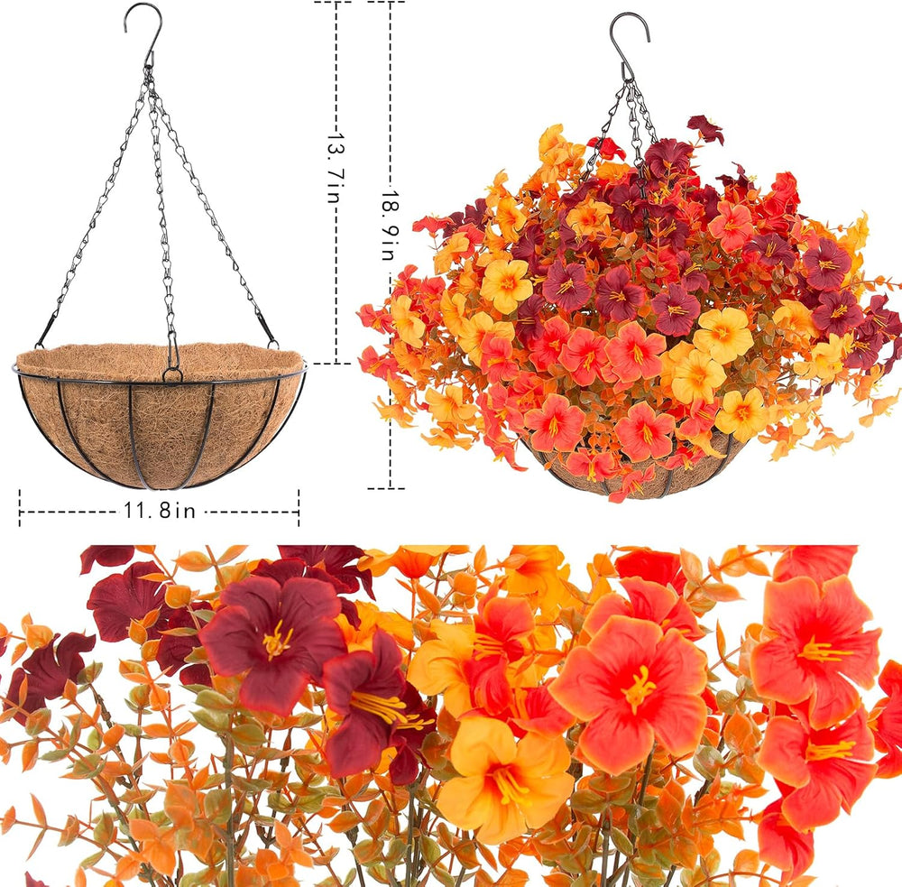 Daynight 2 Set Artificial Fall Hanging Basket with 24 Pcs Petunias Outdoor