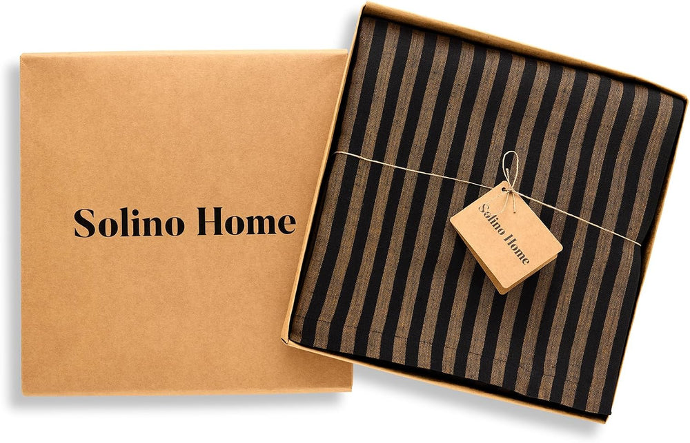 Solino Home 100% Pure Linen Rectangle Tablecloth 60 x 120 in, Brown Sugar