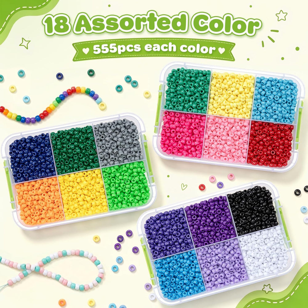 10000Pcs Pony Beads Bulk, 18 Colors Plastic Kandi Beads for Bracelet
