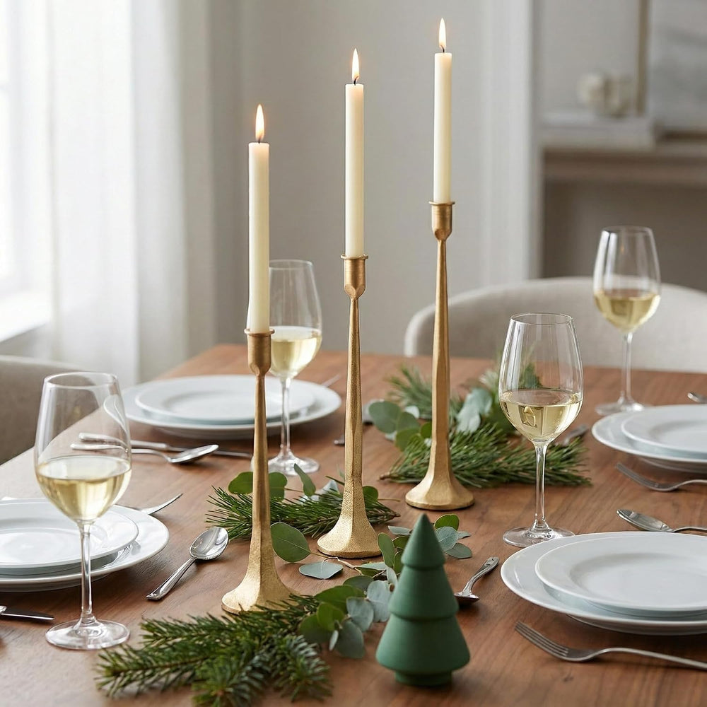 Denique Iron Taper Candle Holder Set of 3, Gold Candlestick Holders Decorativ...