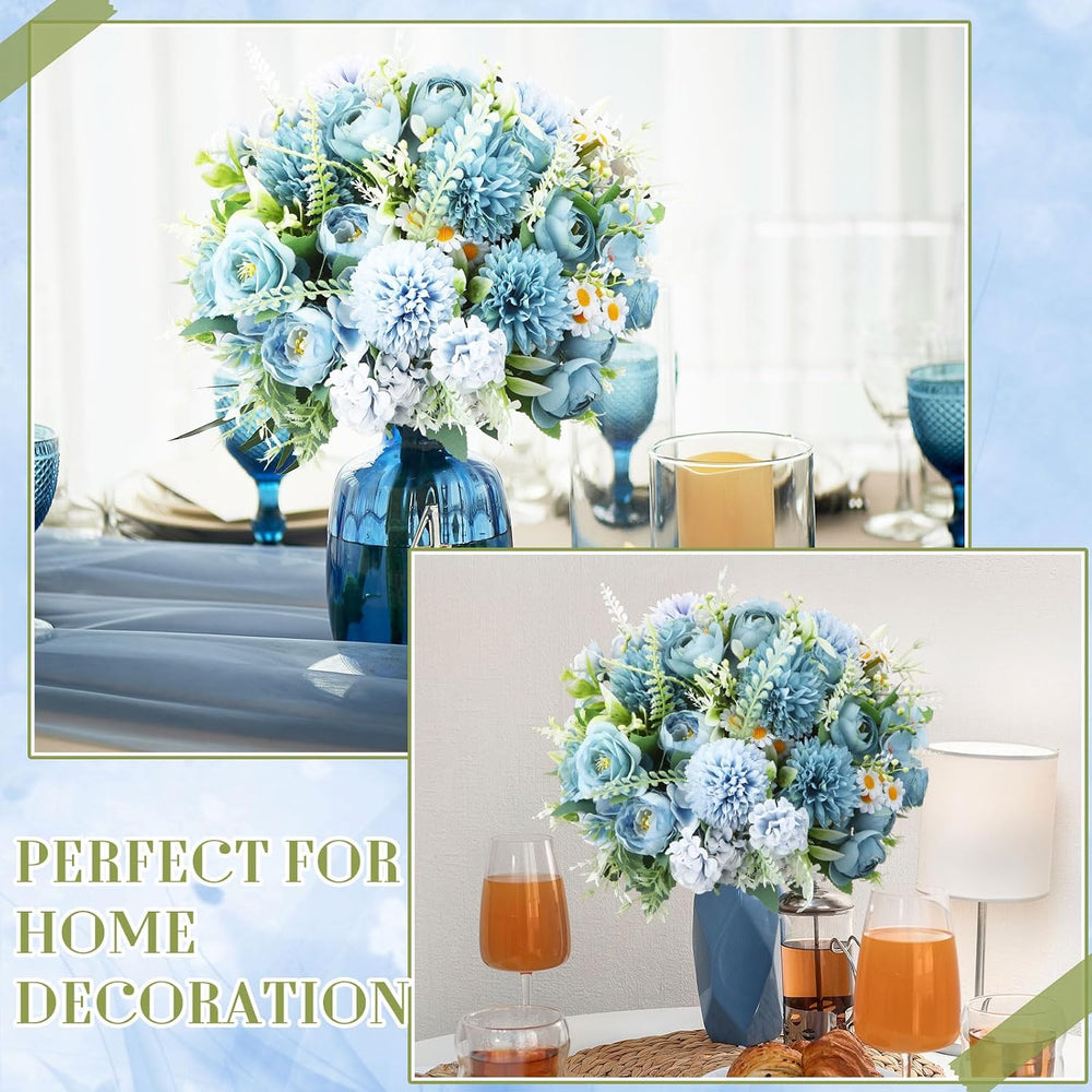 Tigeen 6 Bundles Artificial Flowers Bouquet for Wedding, Blue