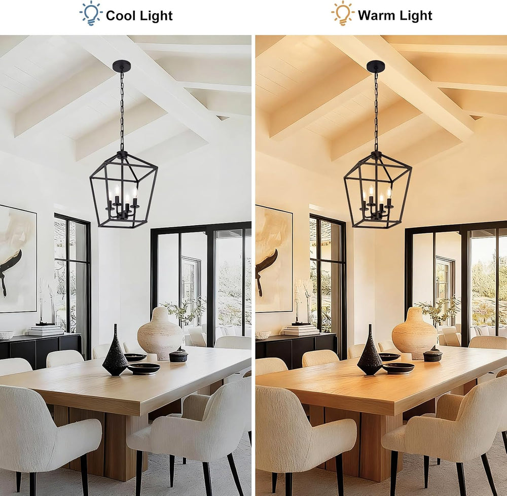 4 Light Chandelier, Industrial Ceiling Light Black Lantern Light Fixtures wit...