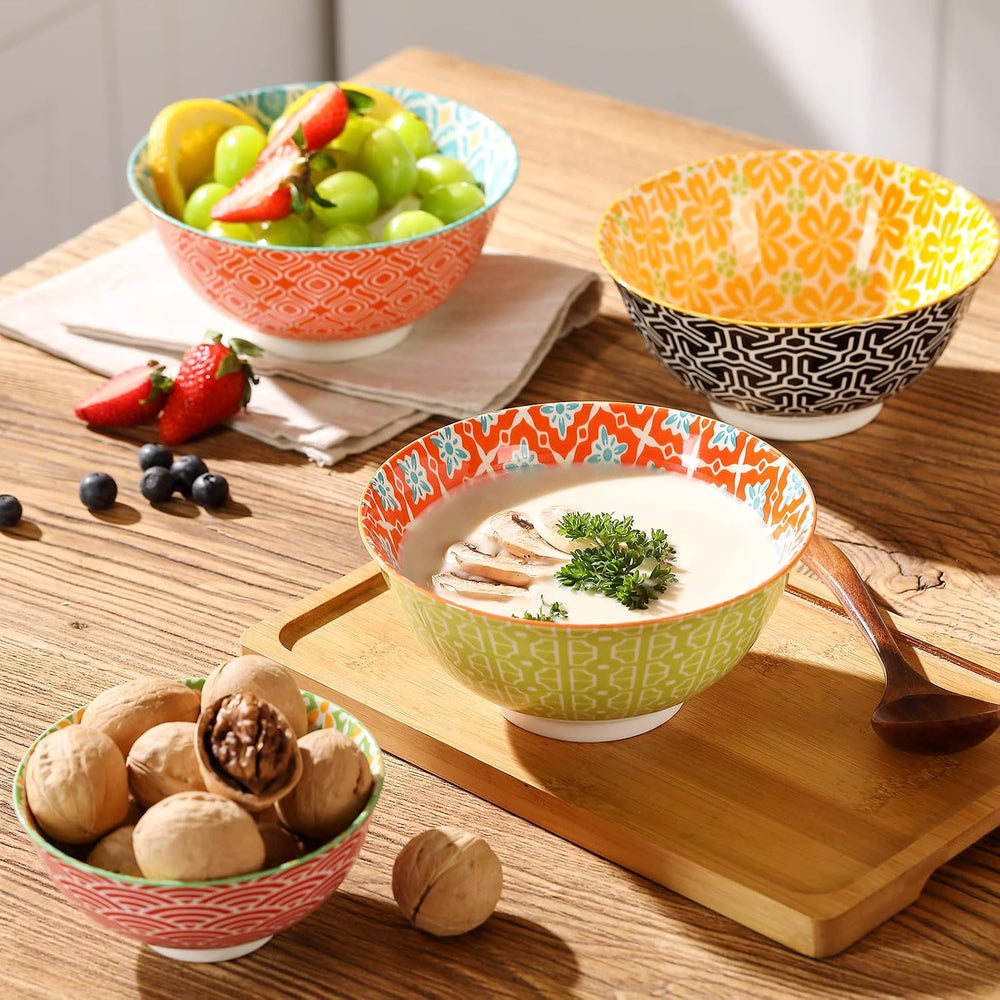 Metahom Ceramic Cereal Bowls Set of 6, Colorful Soup Bowls 23 Oz