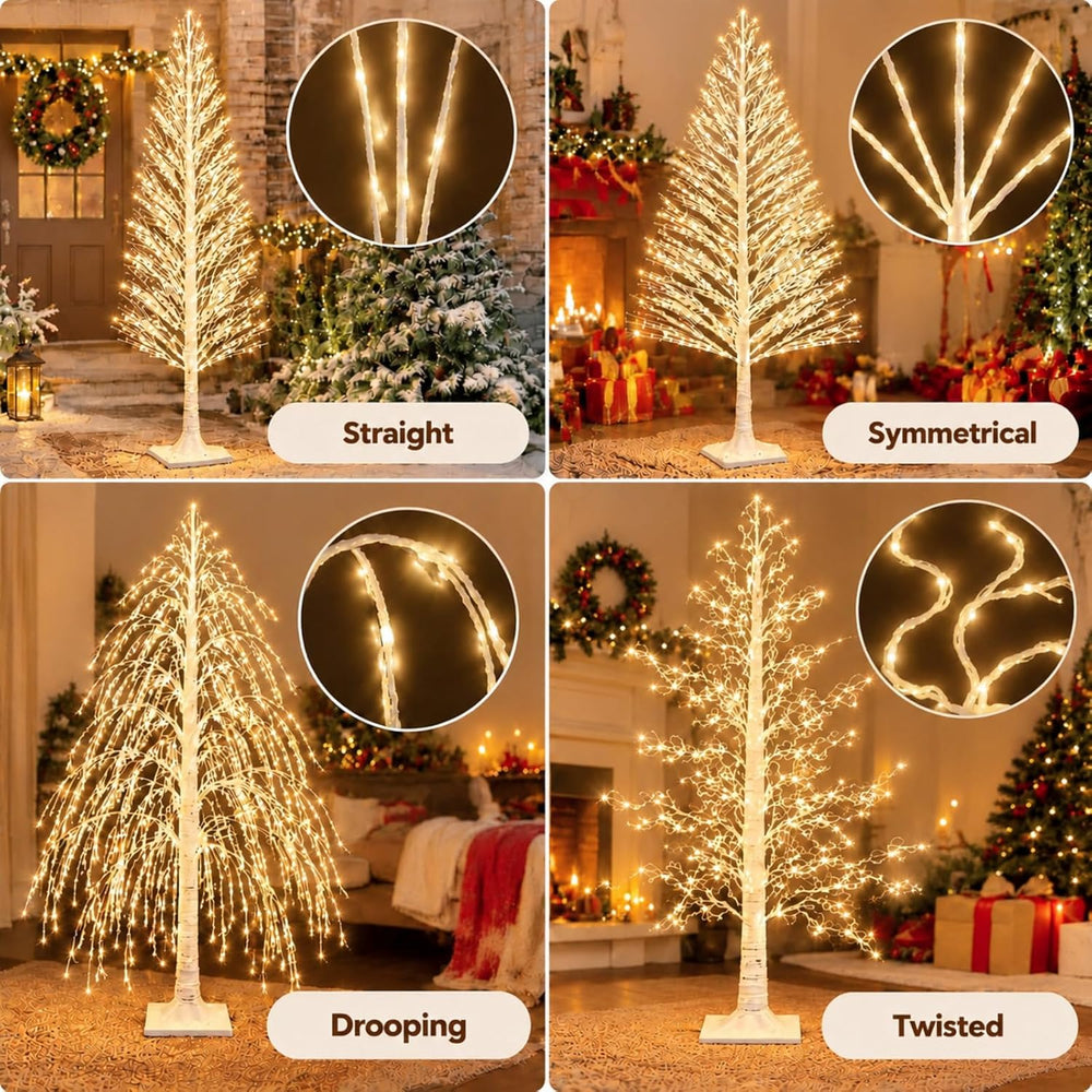 Rossesay 1 Pack 7ft-1500led Christmas Lighted Birch Tree Warm White Lights