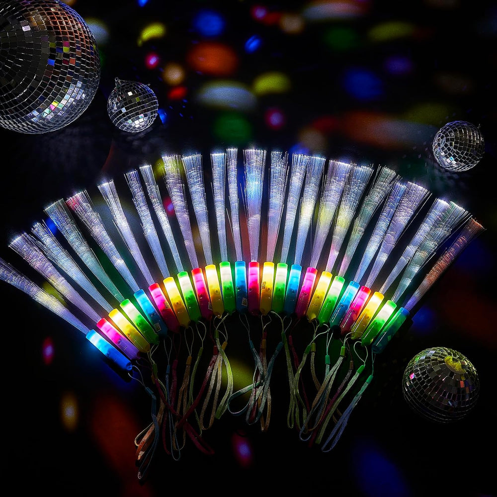 36 Pcs Fiber Optic Wand, LED Glow Sticks Bulk with 3 Modes, Mixed Color