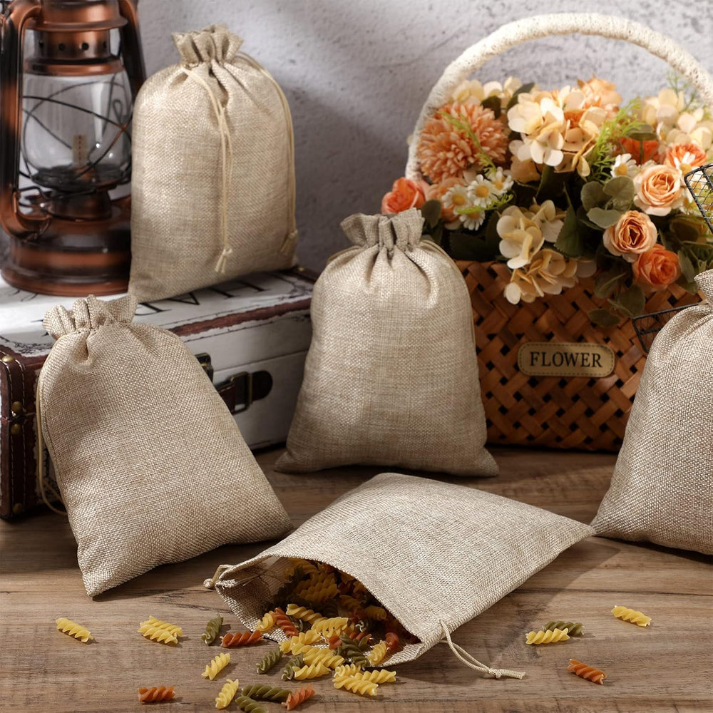 Berlune 100 Pcs 7x9 Inch Burlap Bags with Drawstring Gift Storage Pouches
