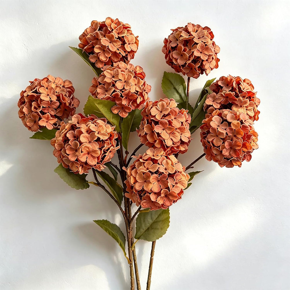 Thewe 4Pcs Orange Hydrangea Artificial Flowers – 27" Vintage Fake Flowers
